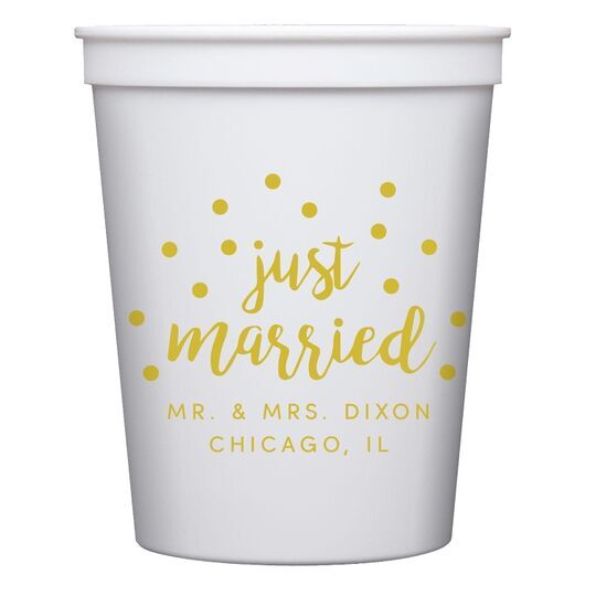 Confetti Dots Just Married Stadium Cups